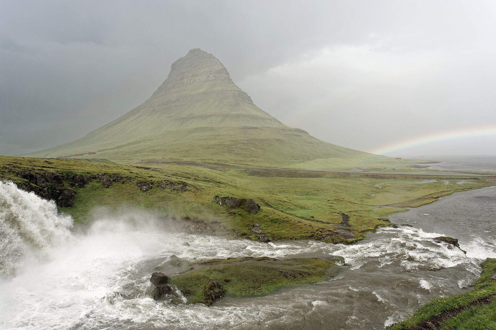 Kirkjufell beneath a rainbow