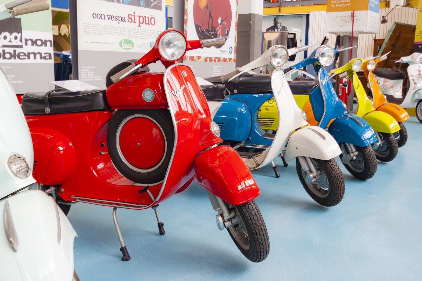 Historic Vespa scooters in Museo Piaggio