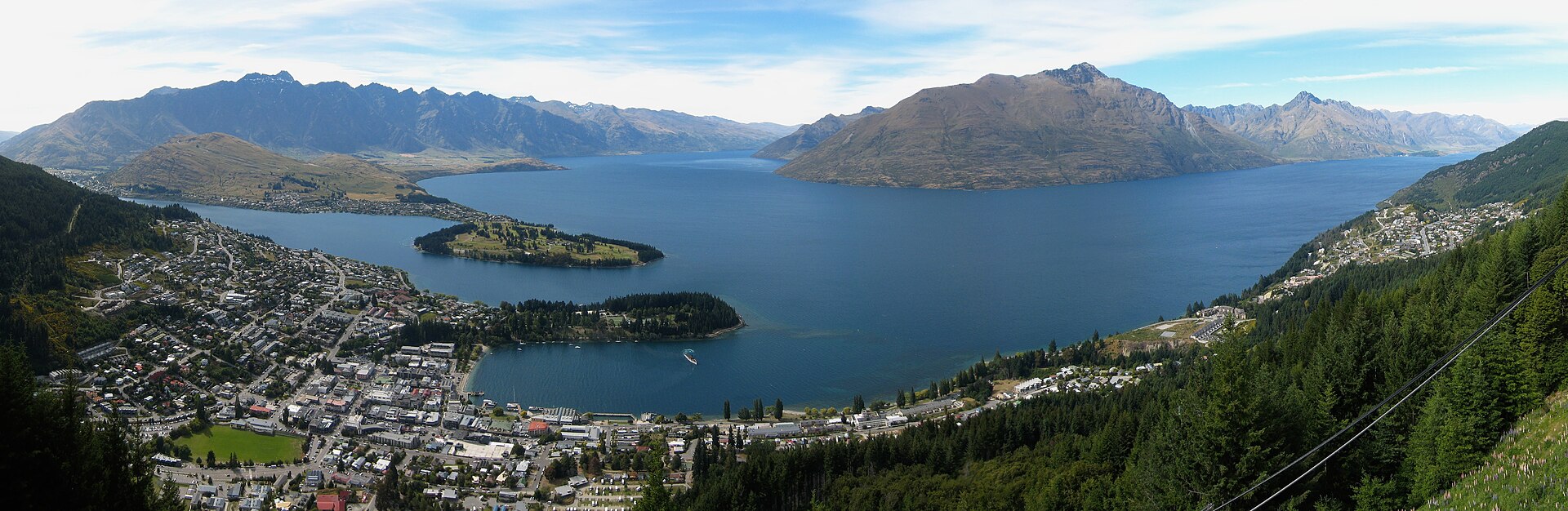 Lake Wakatipu beneath mountains at Queenstown