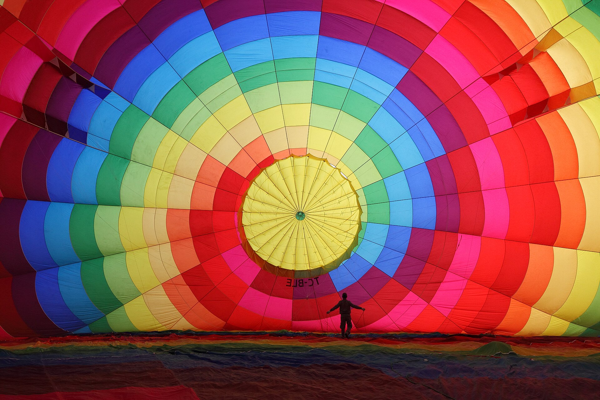 A hot-air balloon being prepared in Cappadocia