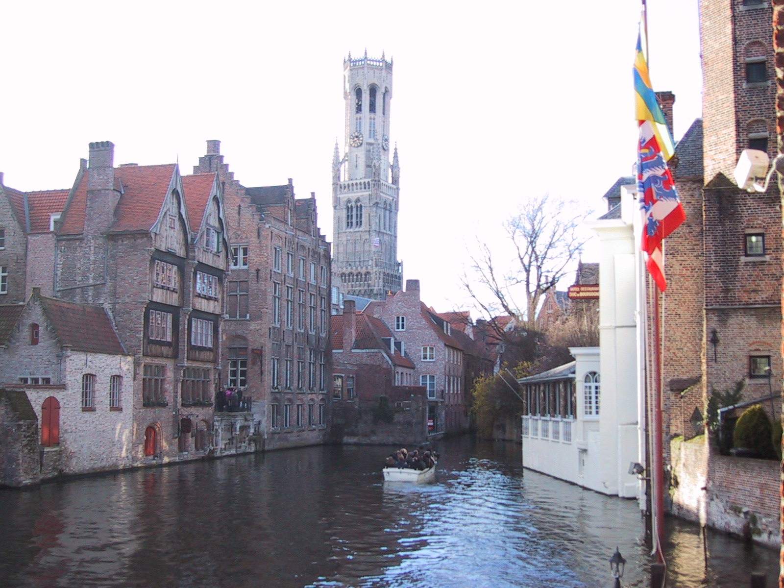 Rozenhoedkaai canal and the Belfry in Bruges